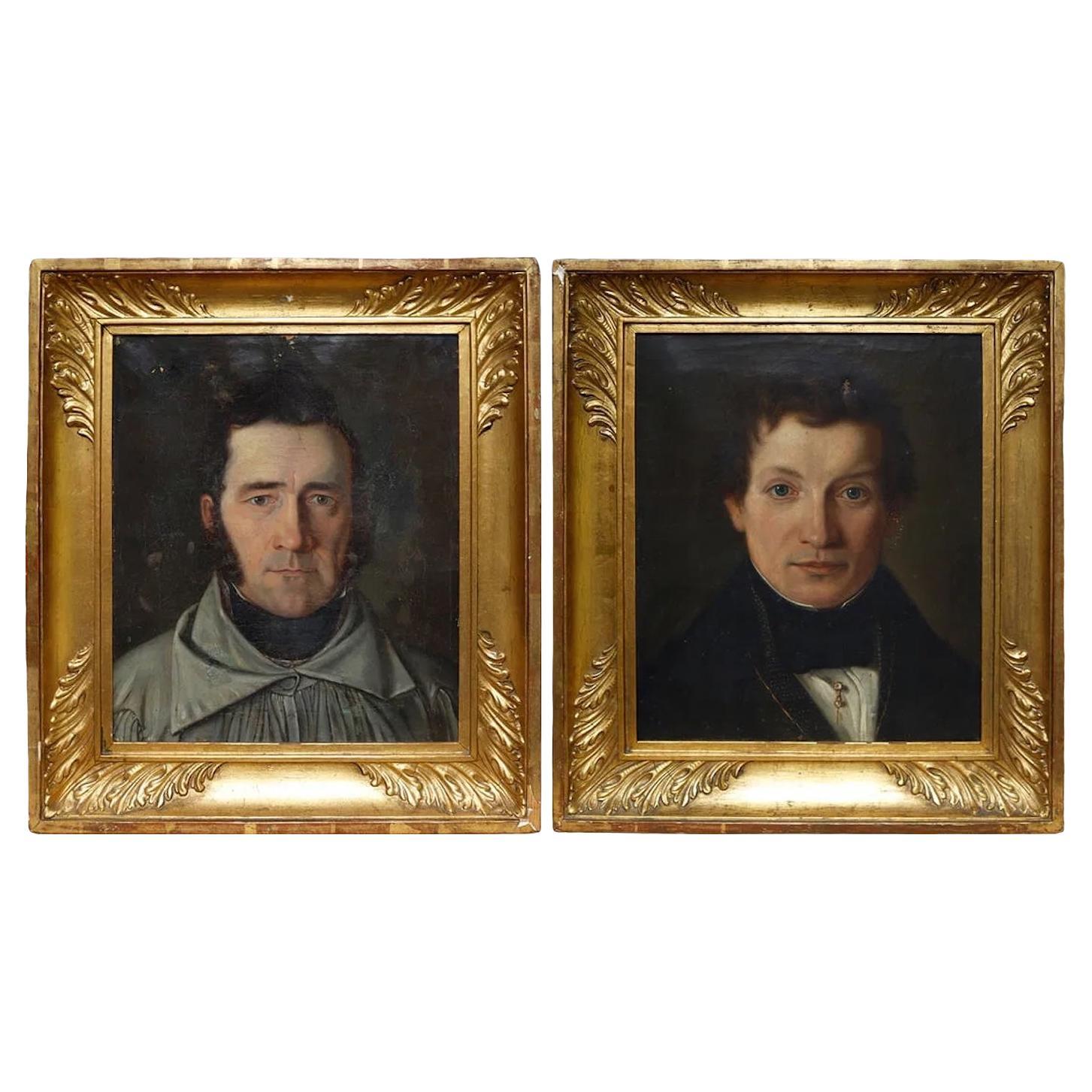 Paar deutsche neoklassizistische Männerporträts des 19. Jahrhunderts von Josef Schierl, 1830