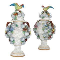 Antique Pair of 19th Century German Porcelain Schneeballen Vases