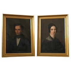 Pair of 19th Century German Portrait Paintings of a High Society Couple