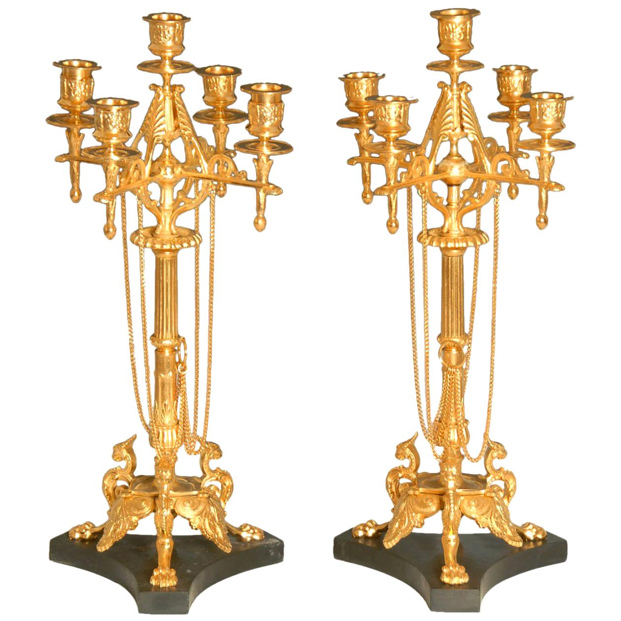 Pair of 19th Century Gilded Bronze Candelabra For Sale