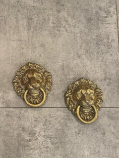 Pair of 19th-century gilded bronze door knockers depicting a lion’s head.