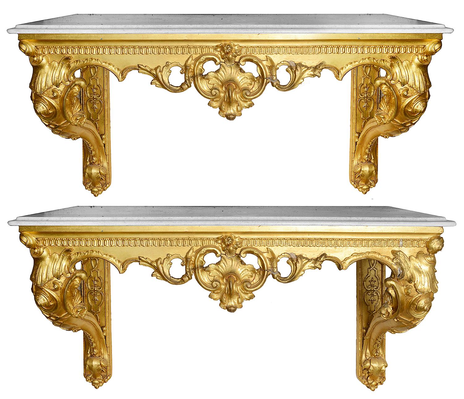 Pair of 19th Century Gilded Console Tables In Good Condition In Brighton, Sussex