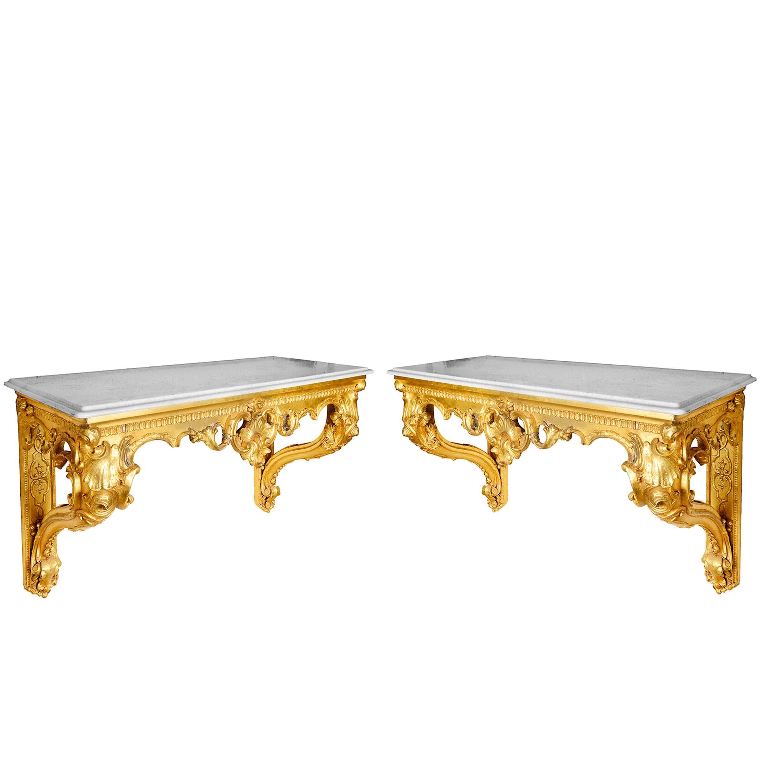 Pair of 19th Century Gilded Console Tables