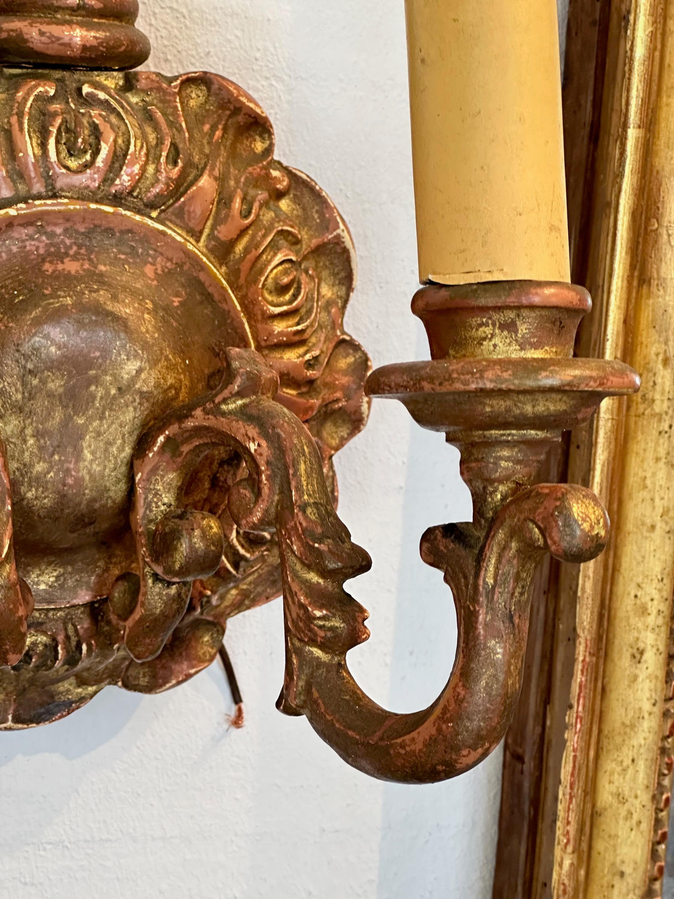 Wood Pair of 19th Century Gilded Sconces For Sale