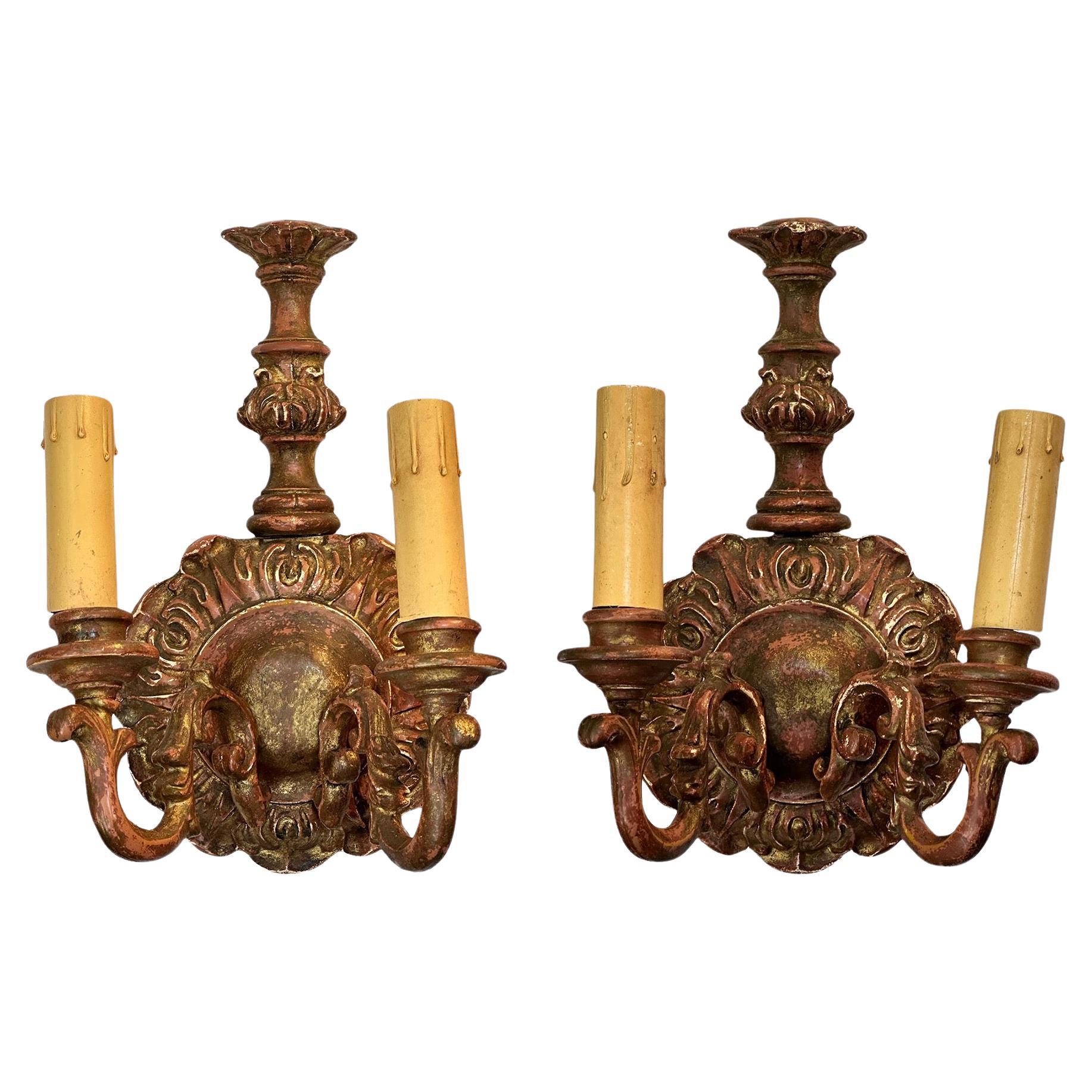 Pair of 19th Century Gilded Sconces For Sale