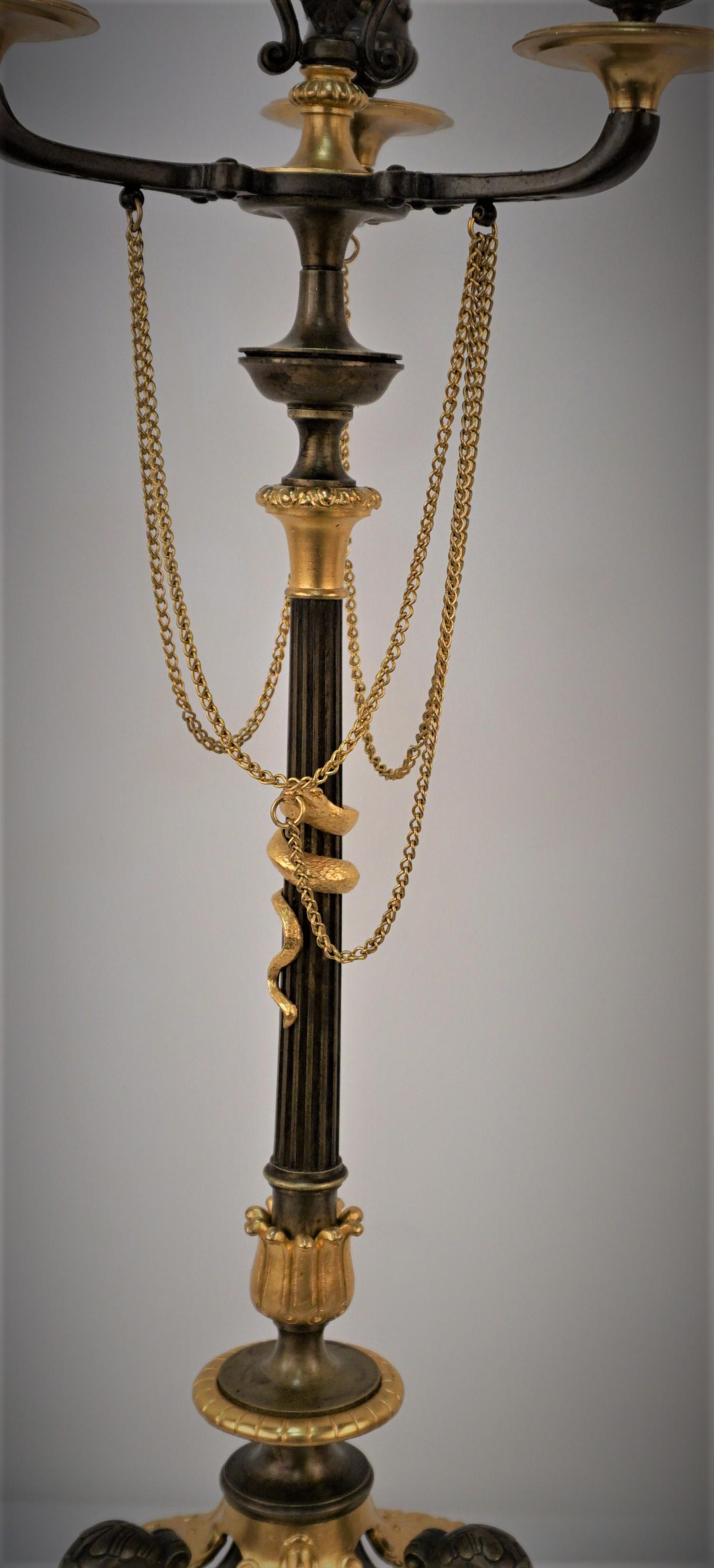 Pair of 19th Century Gilt and Oxidized Bronze Candelabra For Sale 5
