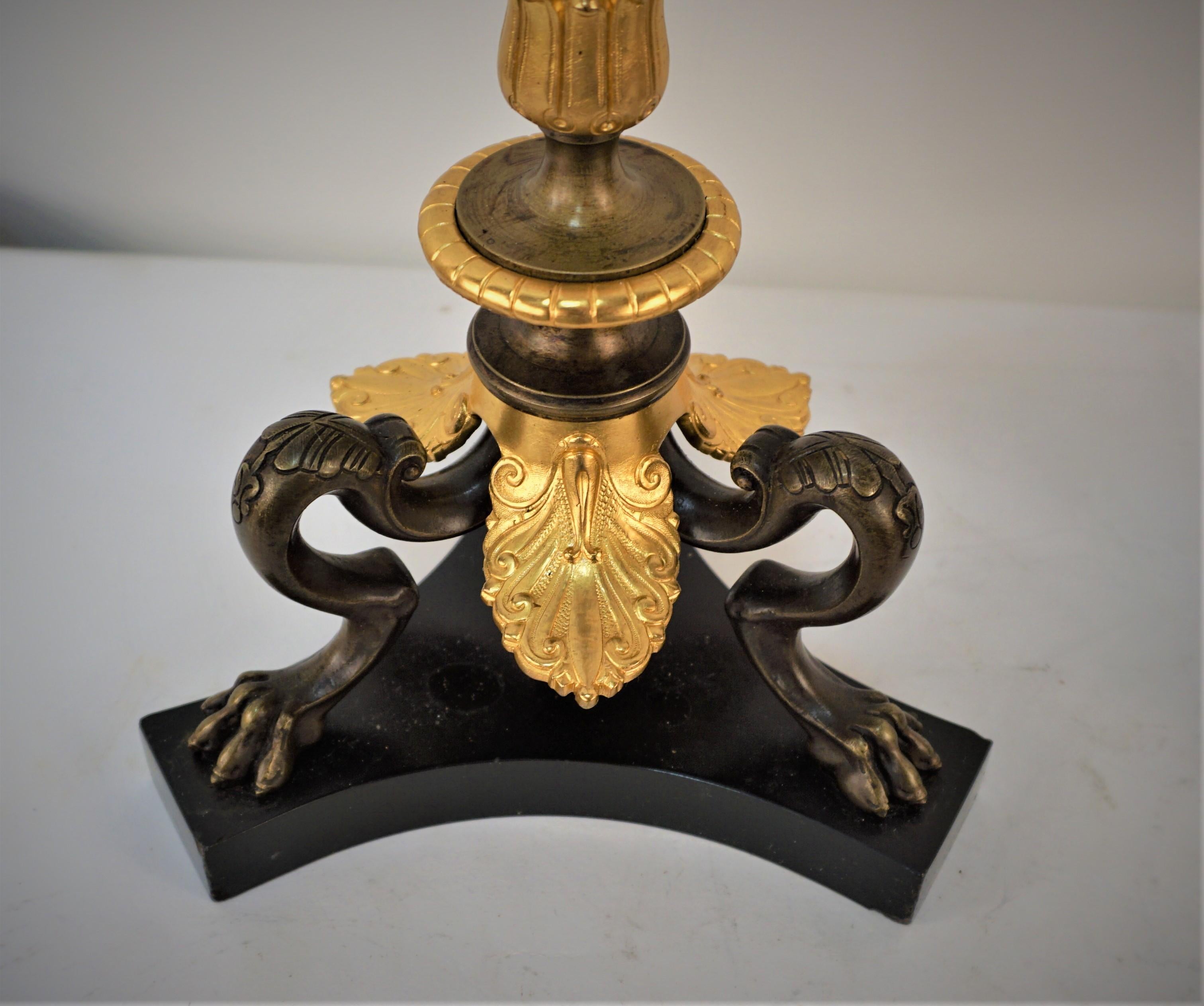 Pair of 19th Century Gilt and Oxidized Bronze Candelabra For Sale 7