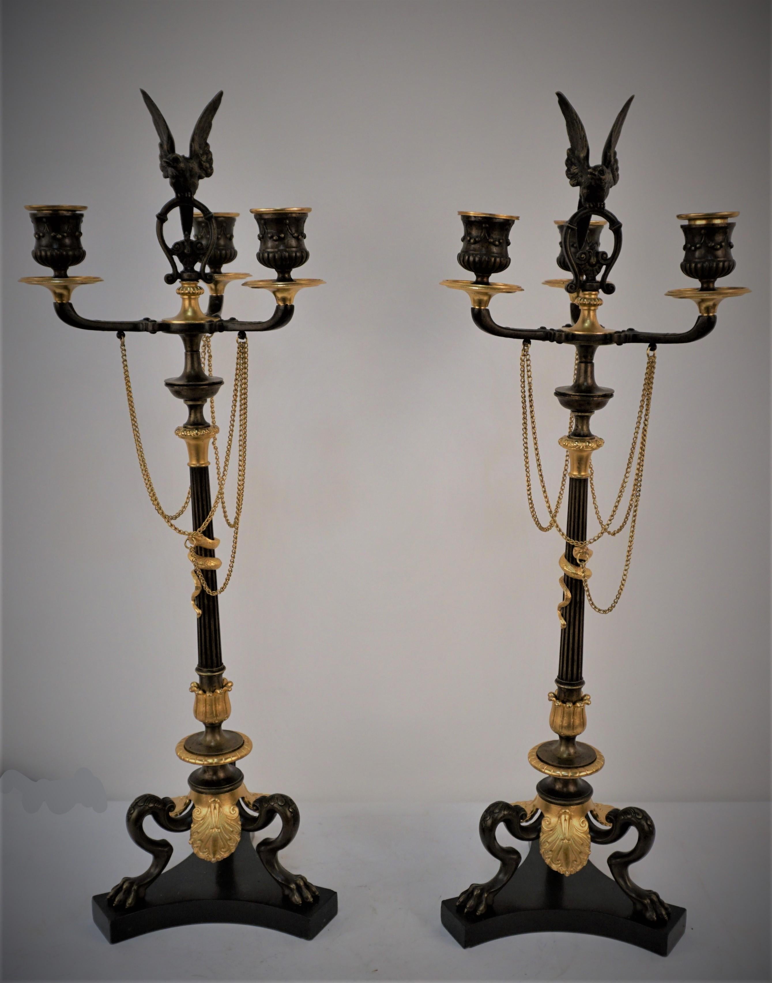 Pair of 19th Century Gilt and Oxidized Bronze Candelabra For Sale 8