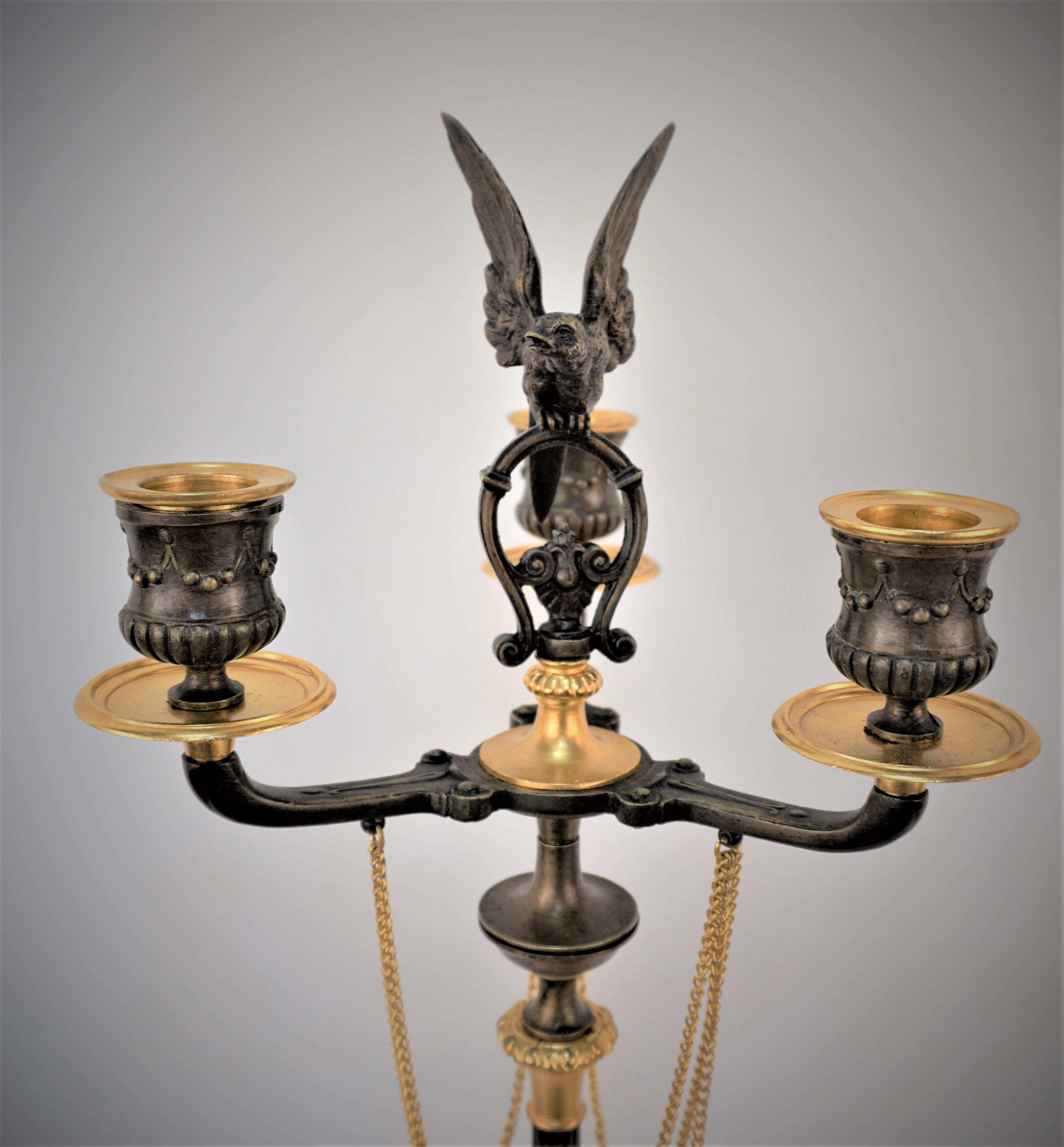 Pair of 19th Century Gilt and Oxidized Bronze Candelabra For Sale 1