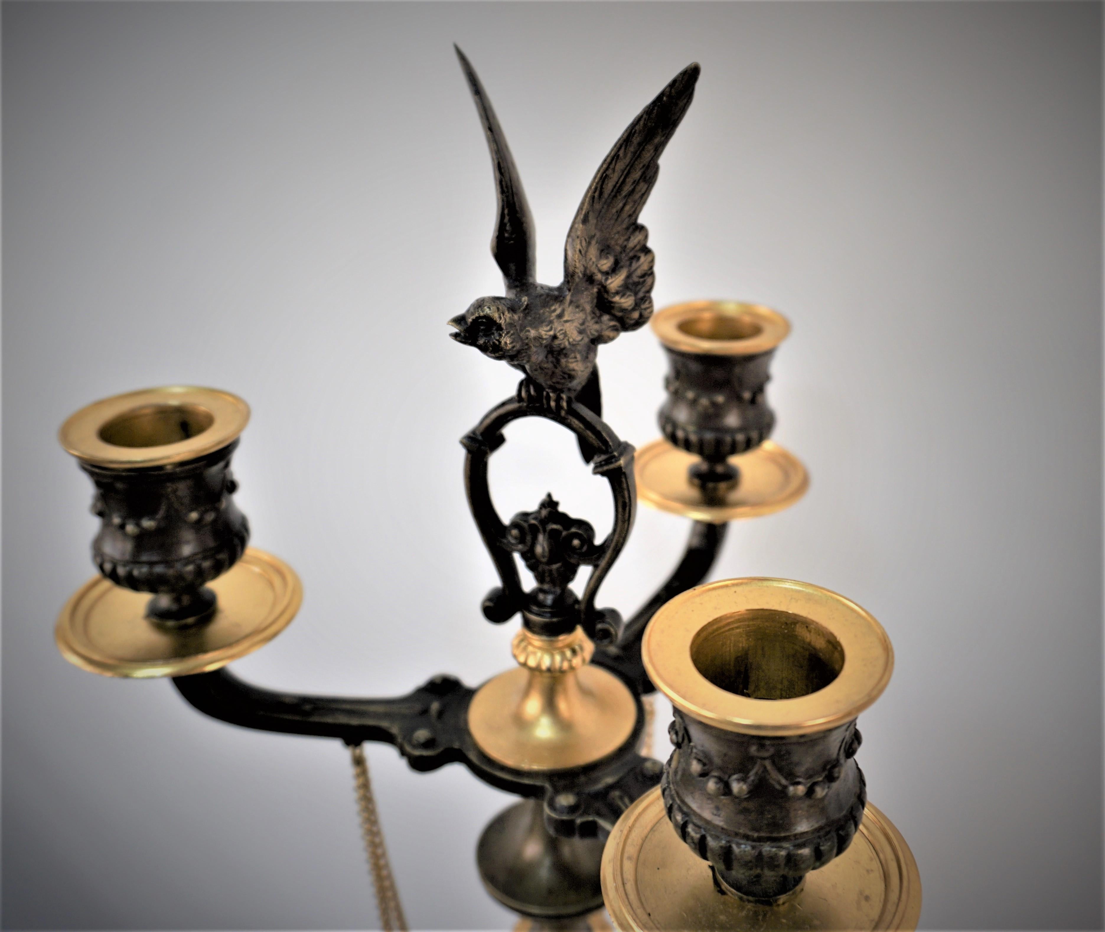 Pair of 19th Century Gilt and Oxidized Bronze Candelabra For Sale 1