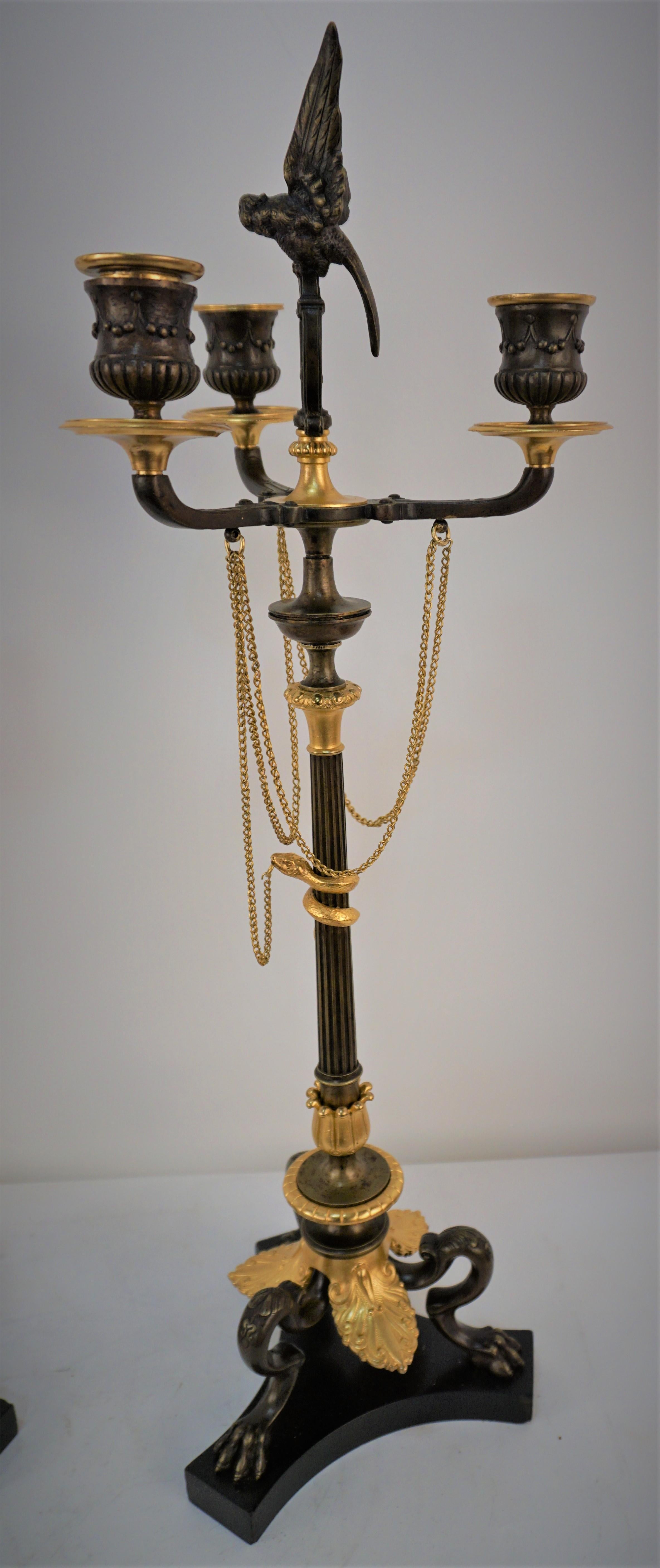 Pair of 19th Century Gilt and Oxidized Bronze Candelabra For Sale 3