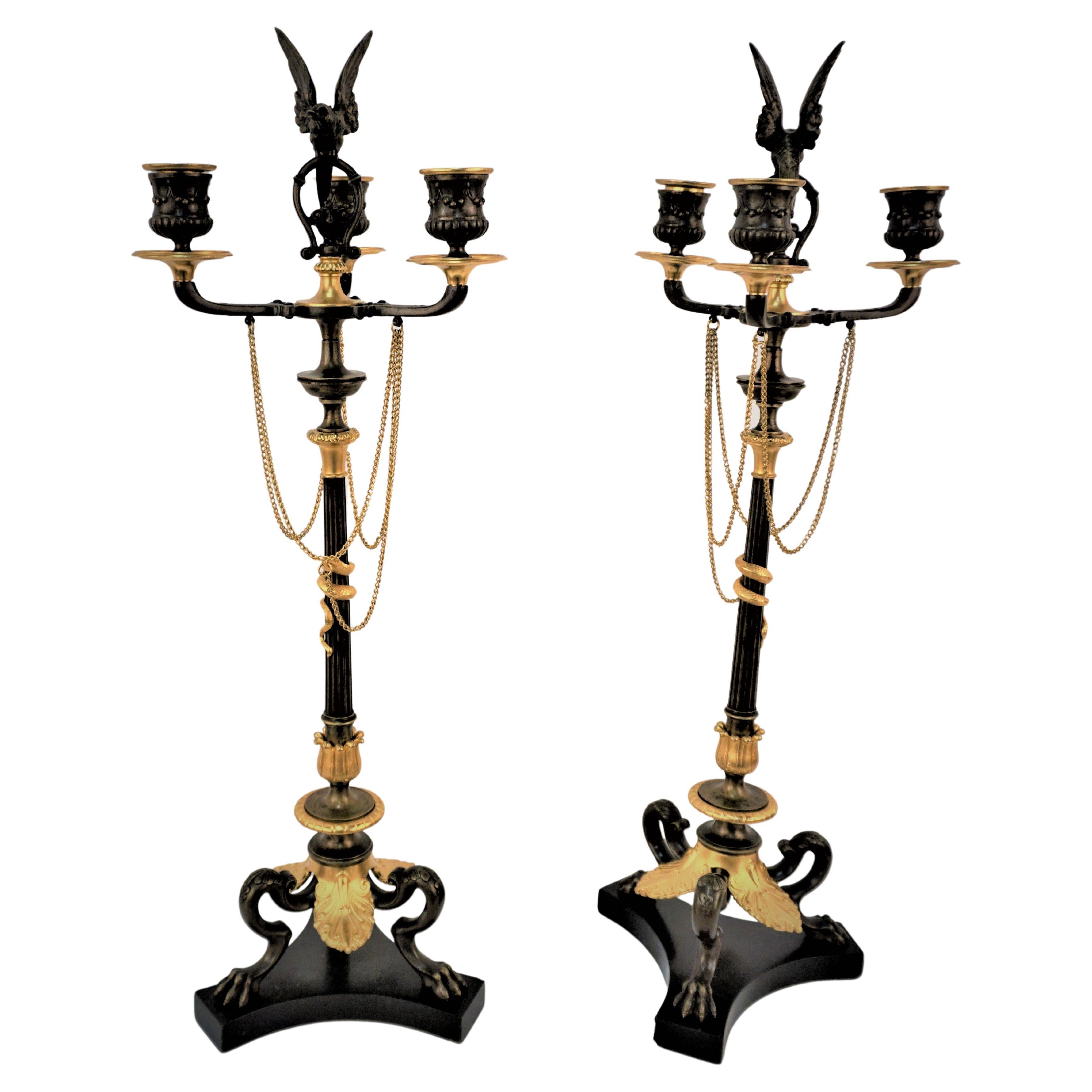 Pair of 19th Century Gilt and Oxidized Bronze Candelabra For Sale