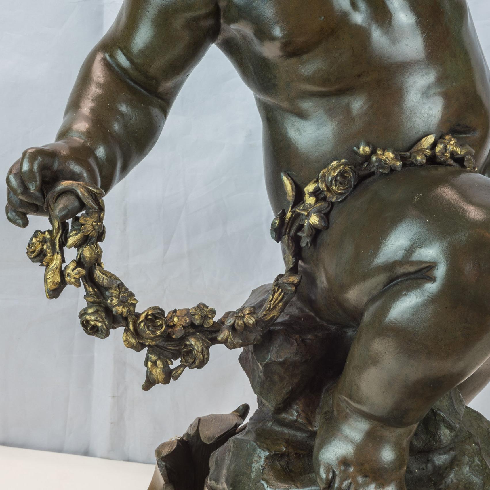 French Monumental Pair of 19th Century Gilt and Patinated Bronze Sculptures of Putti For Sale