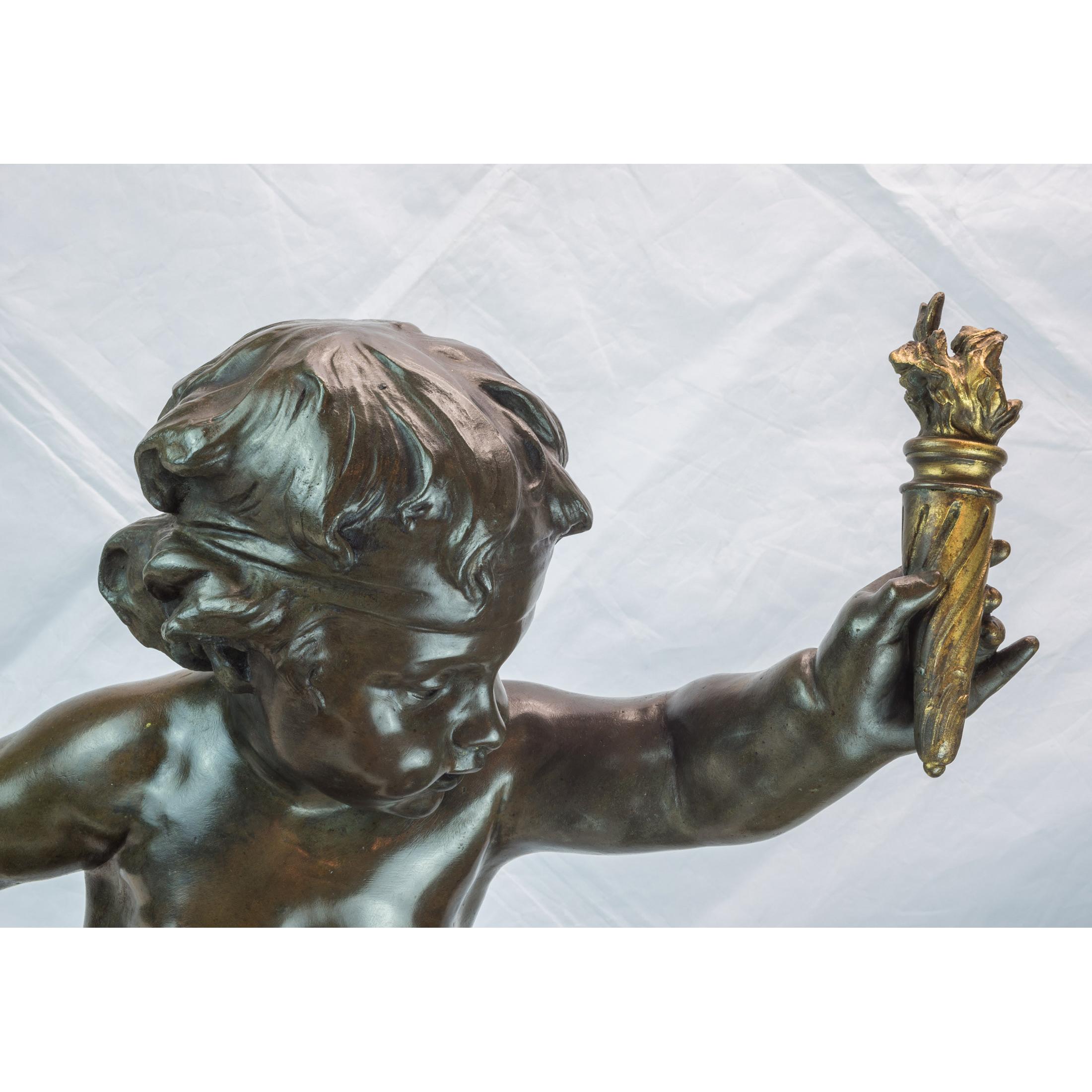 Monumental Pair of 19th Century Gilt and Patinated Bronze Sculptures of Putti In Good Condition For Sale In New York, NY