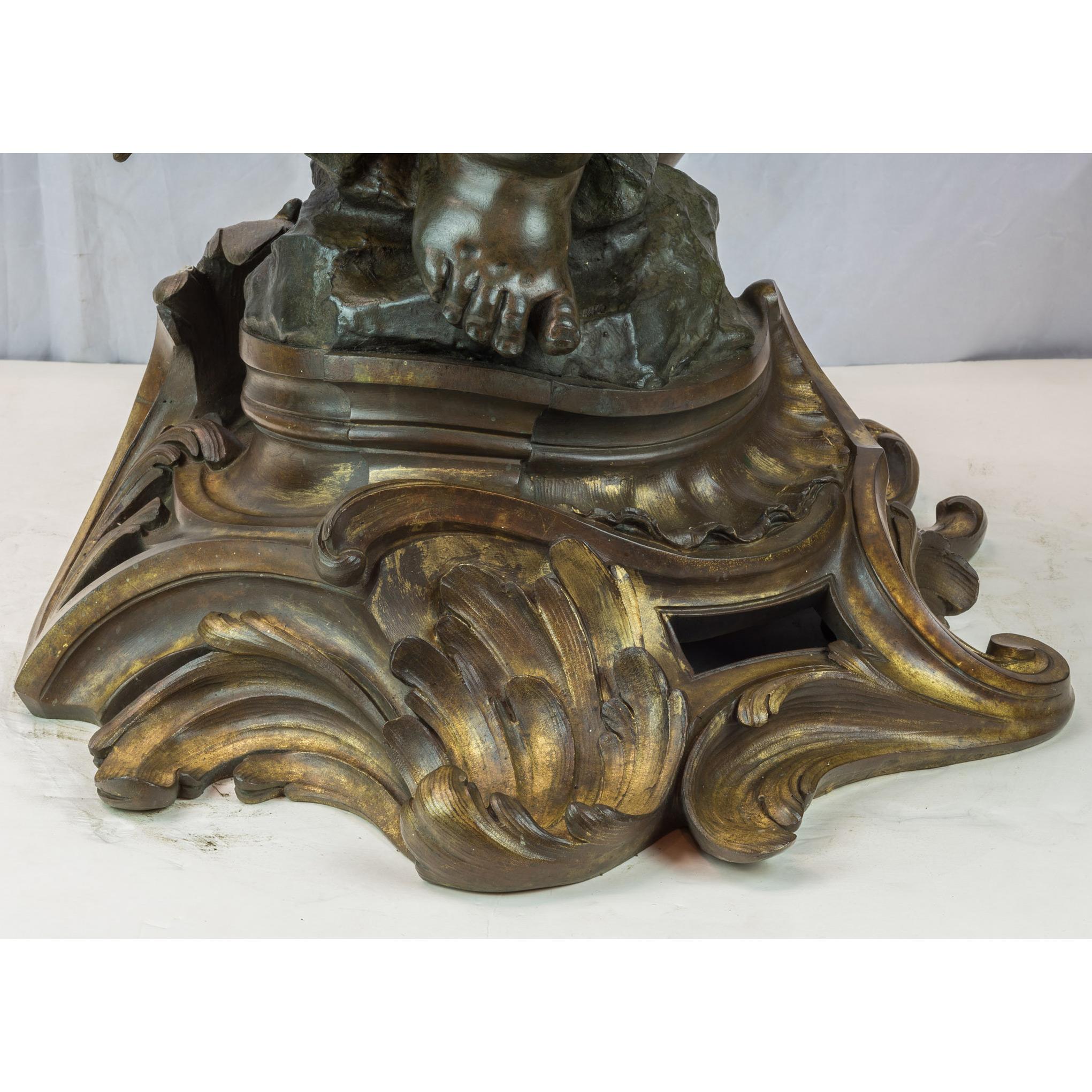 Monumental Pair of 19th Century Gilt and Patinated Bronze Sculptures of Putti For Sale 4