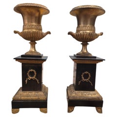 Par de jarrones de bronce dorado y patinado del siglo XIX
