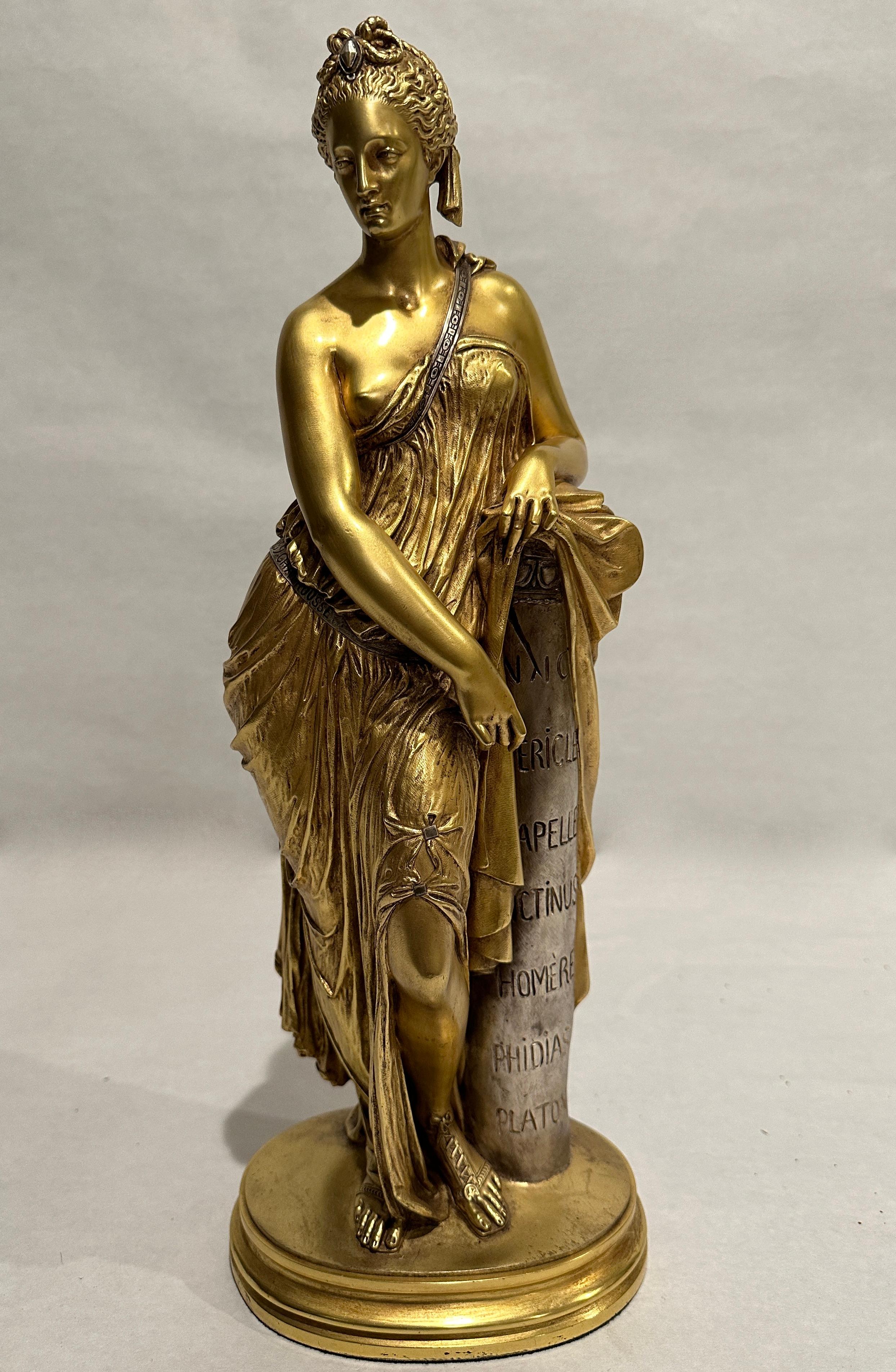 Pair of 19th Century Gilt and Silvered Bronze Sculptures of Women For Sale 3