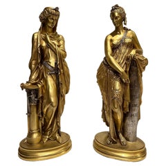 Pair of 19th Century Gilt and Silvered Bronze Sculptures of Women
