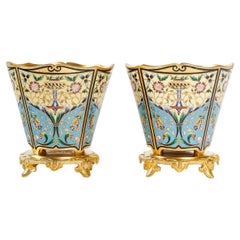 Antique Pair of 19th Century Gilt Bronze and Cloisonné Cups.