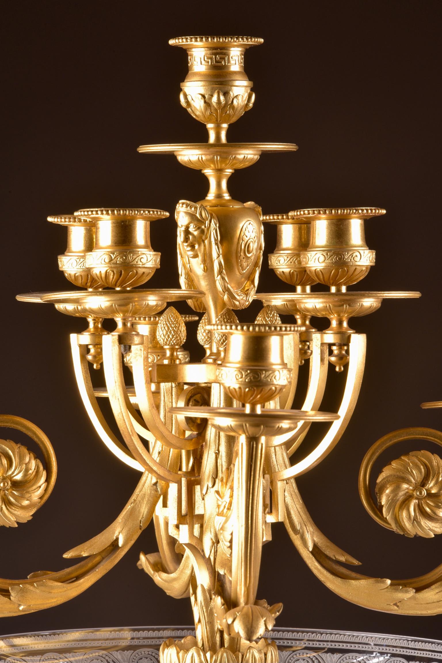 Pair of 19th Century Gilt Bronze and Crystal, 9 Light Candelabra / Centerpieces For Sale 3