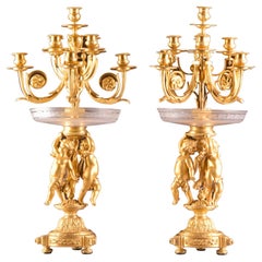 Pair of 19th Century Gilt Bronze and Crystal, 9 Light Candelabra / Centerpieces