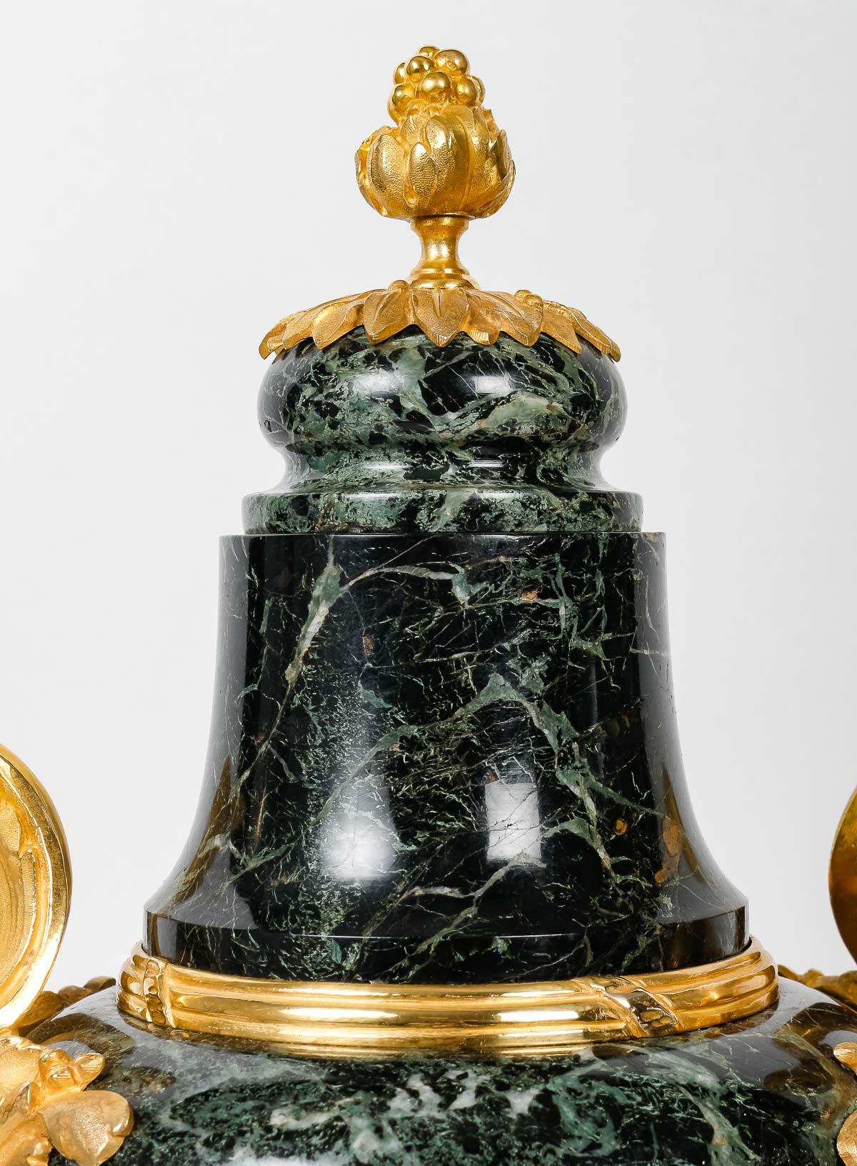 Louis XVI Pair of 19th Century Gilt Bronze and Marble Cassolettes.