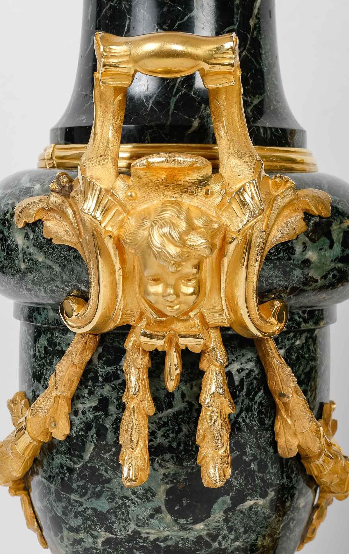 Pair of 19th Century Gilt Bronze and Marble Cassolettes. In Good Condition In Saint-Ouen, FR