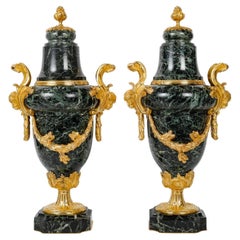 Pair of 19th Century Gilt Bronze and Marble Cassolettes.