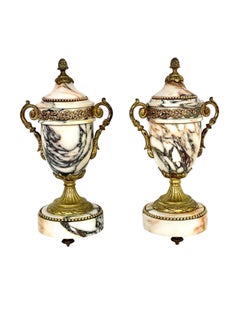 Pair of 19th Century Gilt Bronze and Marble Cassolettes or Urns