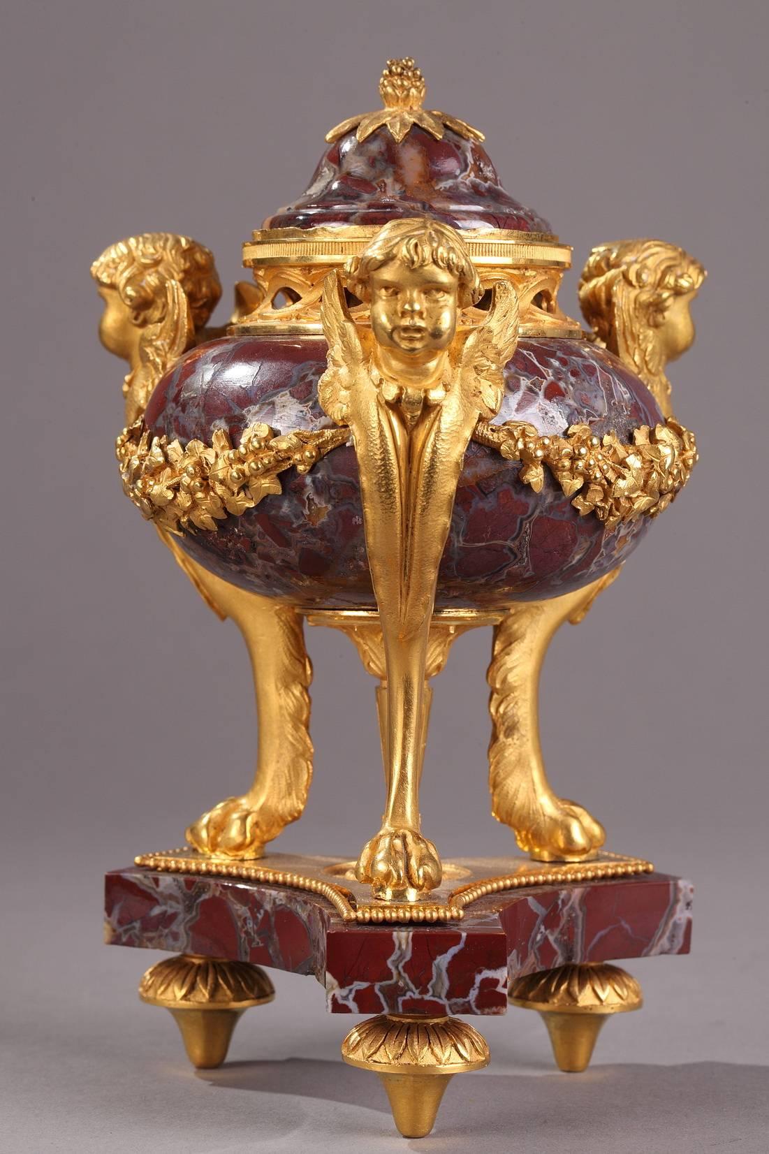 Louis XV Pair of 19th Century Gilt Bronze and Marble Incense Burners