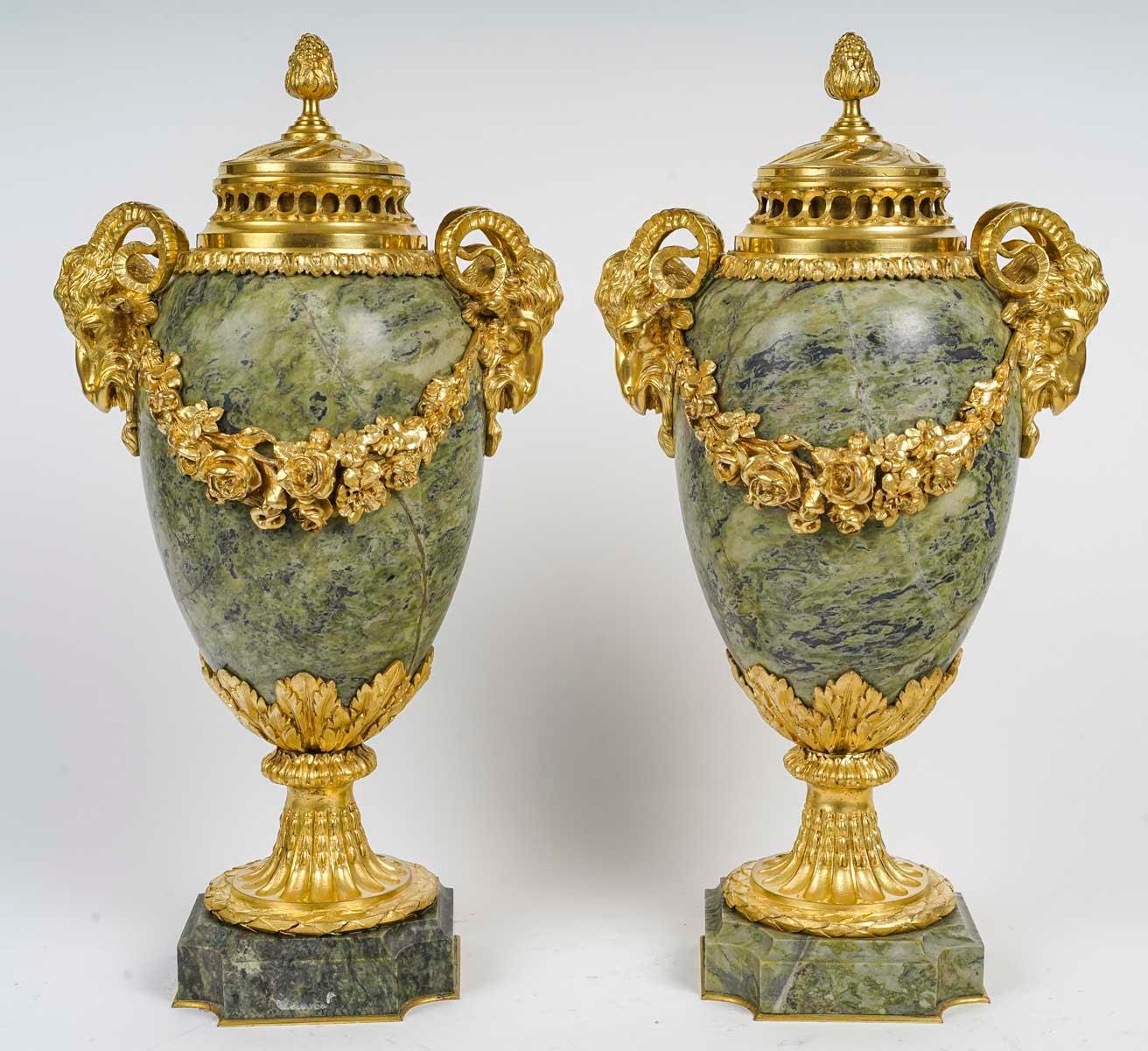 Pair of 19th Century Gilt Bronze and Marble Incense Burners. 2