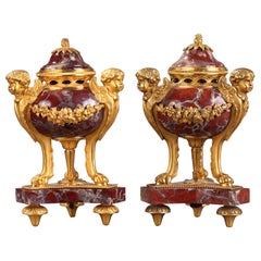 Pair of 19th Century Gilt Bronze and Marble Incense Burners
