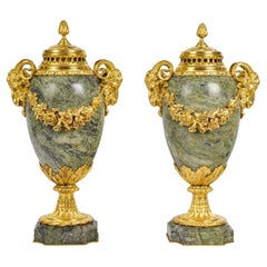 Pair of 19th Century Gilt Bronze and Marble Incense Burners.