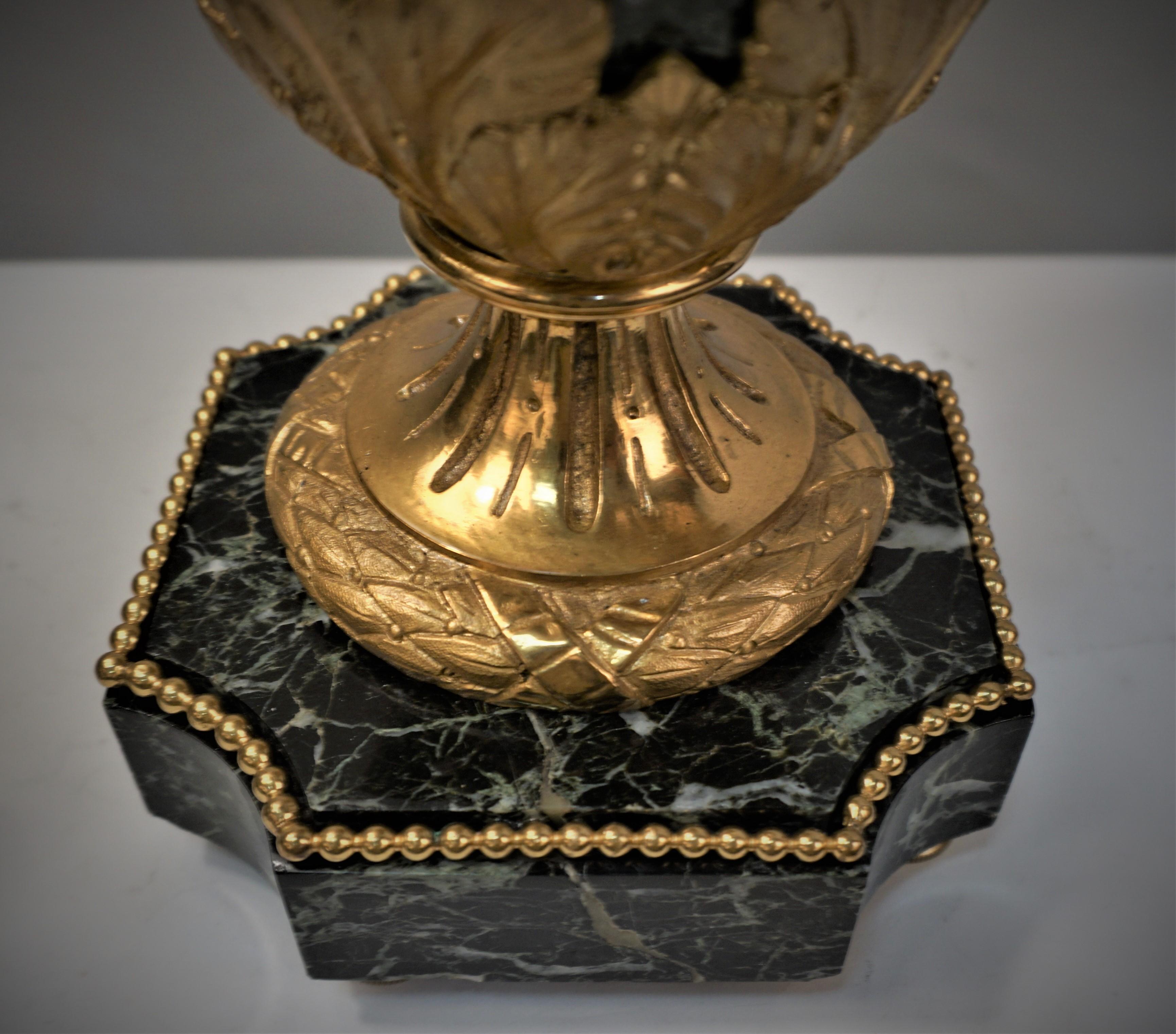 Pair of 19th Century Gilt Bronze and Marble Urn Table Lamps In Good Condition For Sale In Fairfax, VA