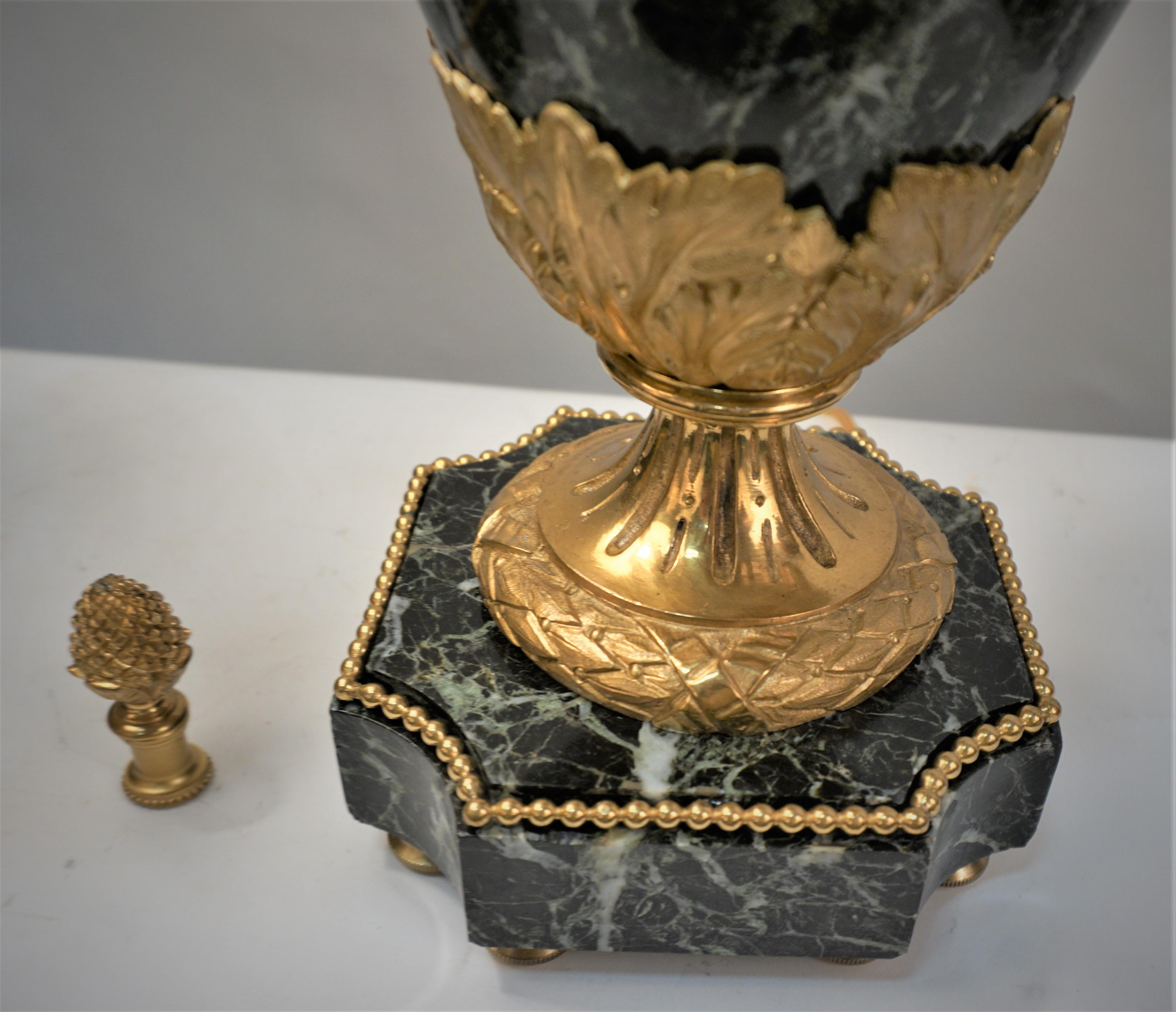 Pair of 19th Century Gilt Bronze and Marble Urn Table Lamps For Sale 3