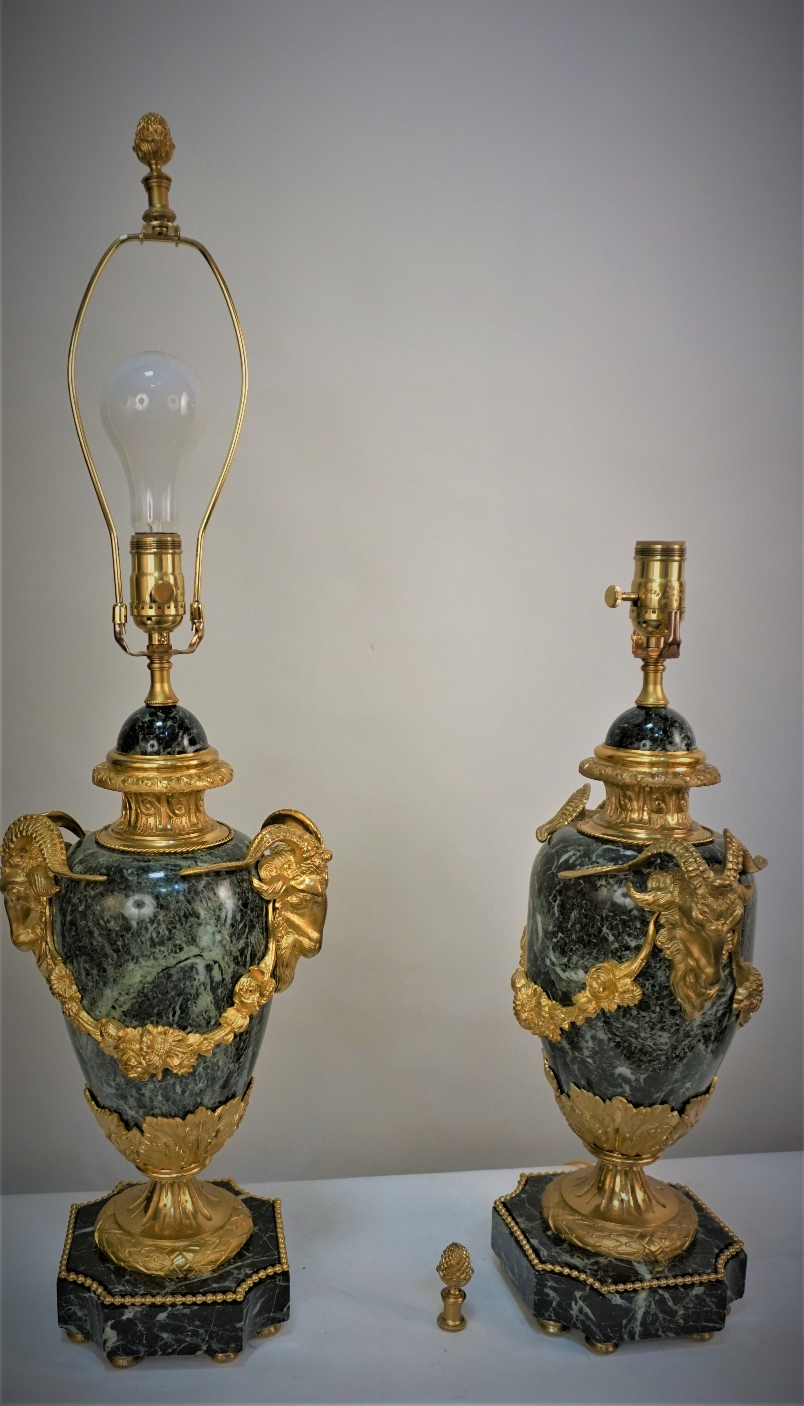 Pair of 19th Century Gilt Bronze and Marble Urn Table Lamps For Sale 4