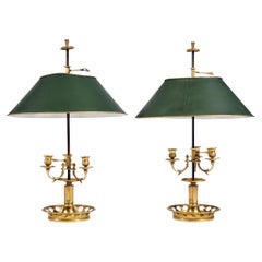 Antique Pair of 19th Century Gilt Bronze Bouillotte Lamps