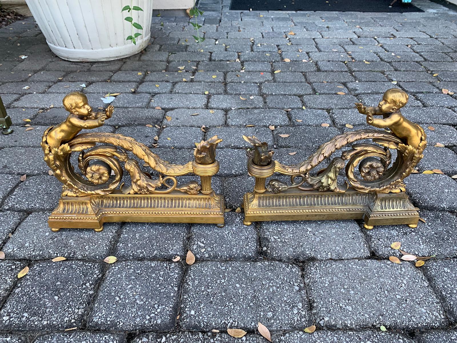 Pair of 19th Century Gilt Bronze Chenets by Bouhon, Signed For Sale 16