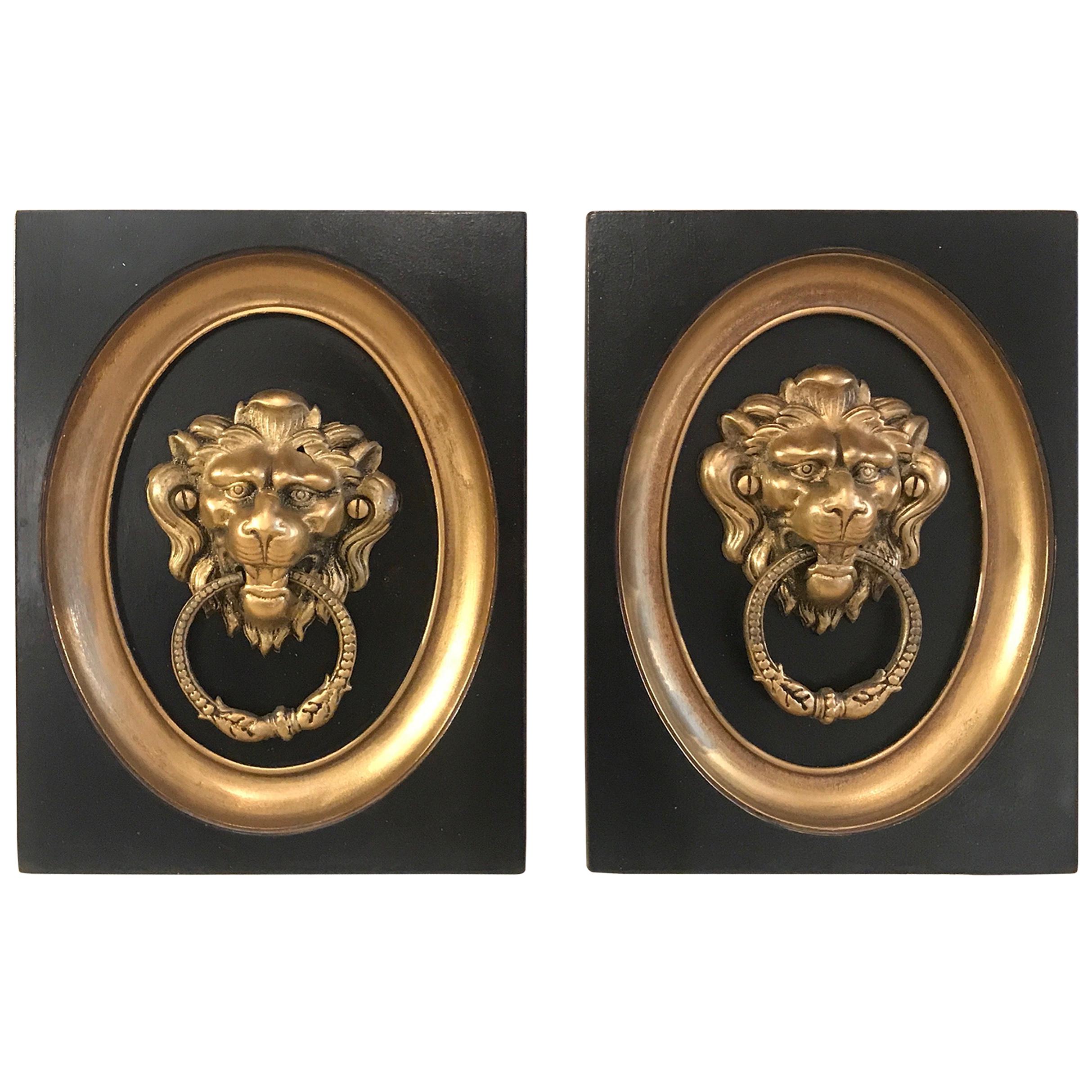 Pair of 19th Century Gilt Bronze Framed Lion Door Knockers