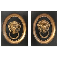 Pair of 19th Century Gilt Bronze Framed Lion Door Knockers