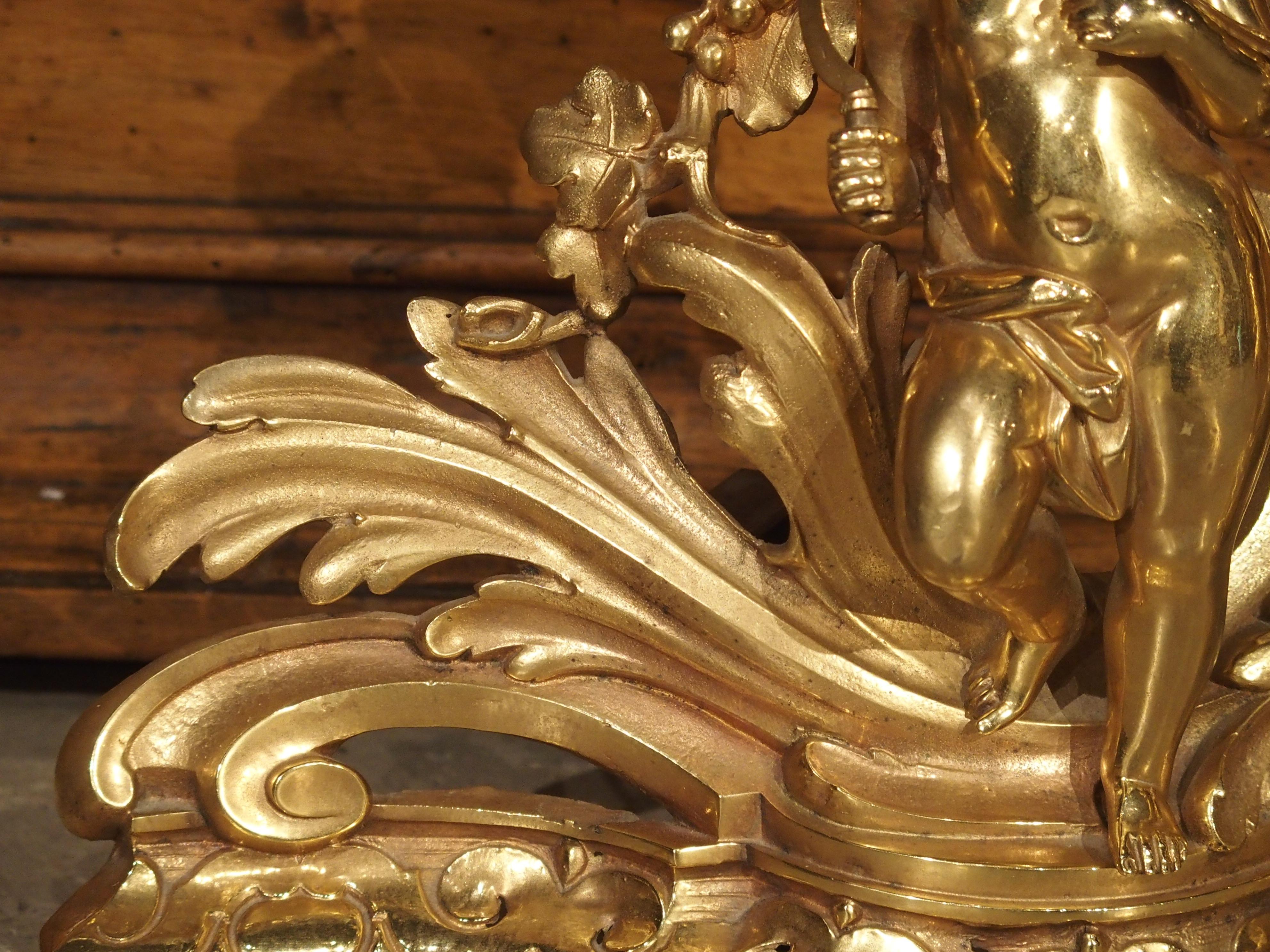 Paar französische Chenets aus vergoldeter Bronze des 19. Jahrhunderts im Angebot 4