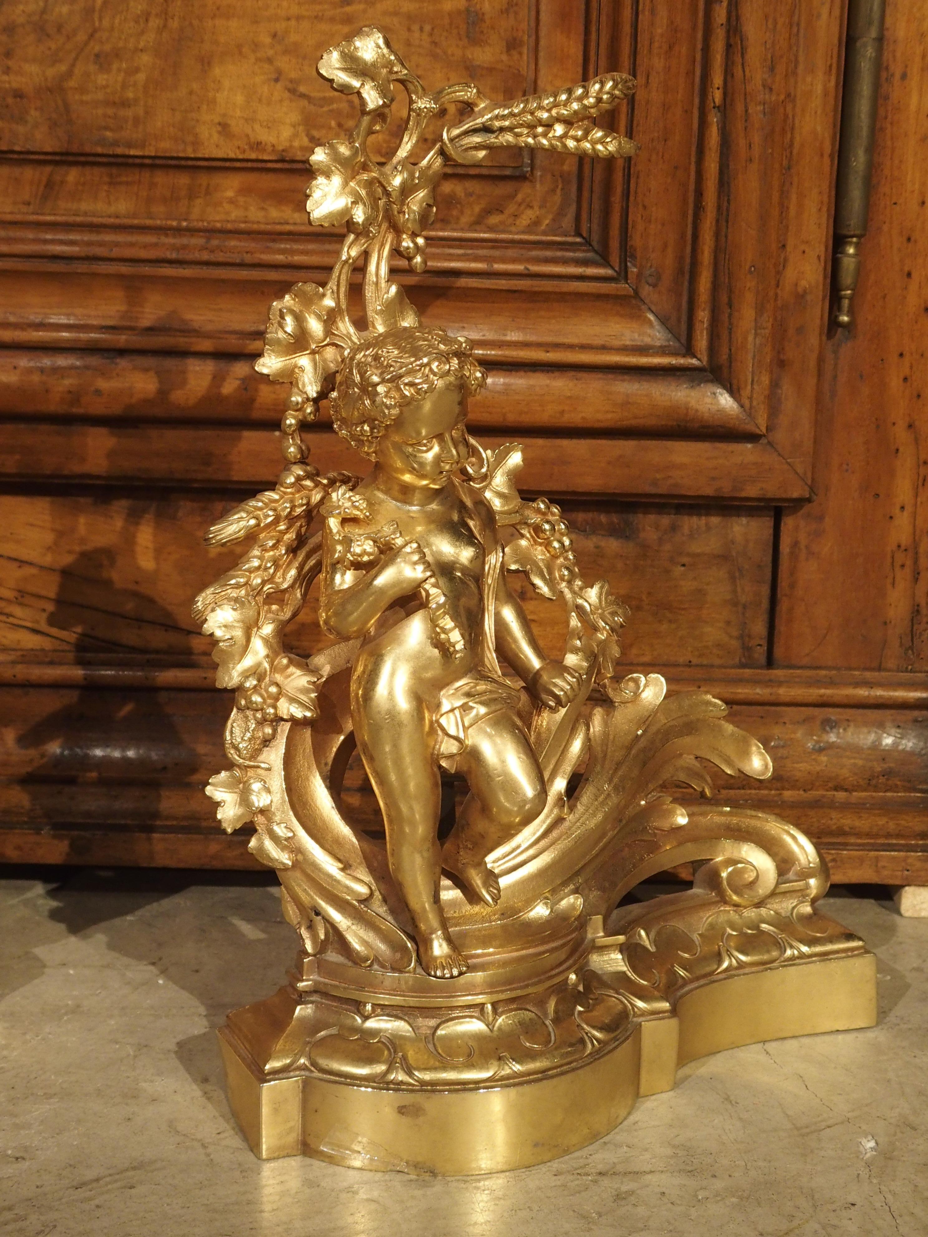 Pair of 19th Century Gilt Bronze French Chenets For Sale 9