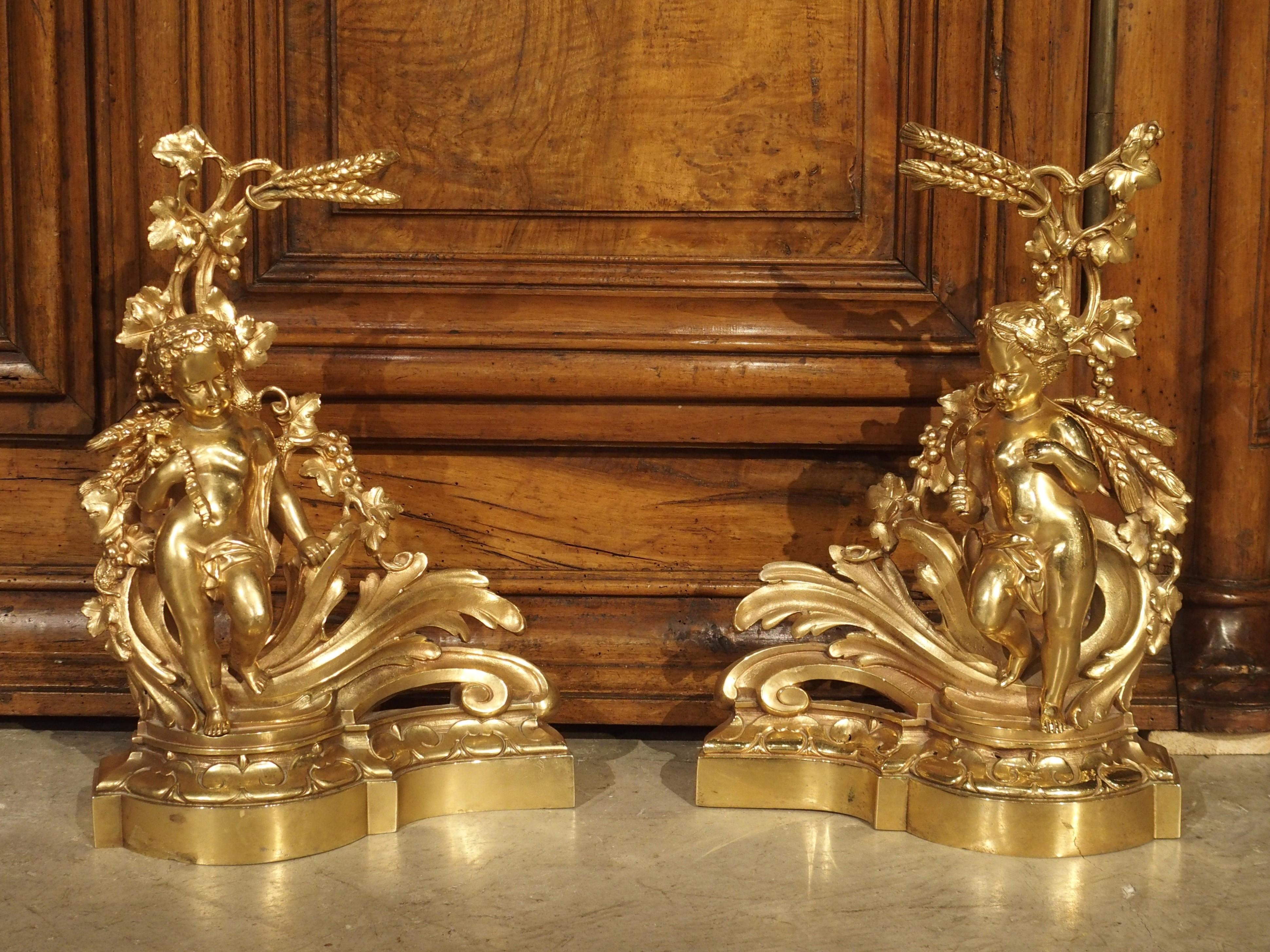 Paar französische Chenets aus vergoldeter Bronze des 19. Jahrhunderts im Angebot 10
