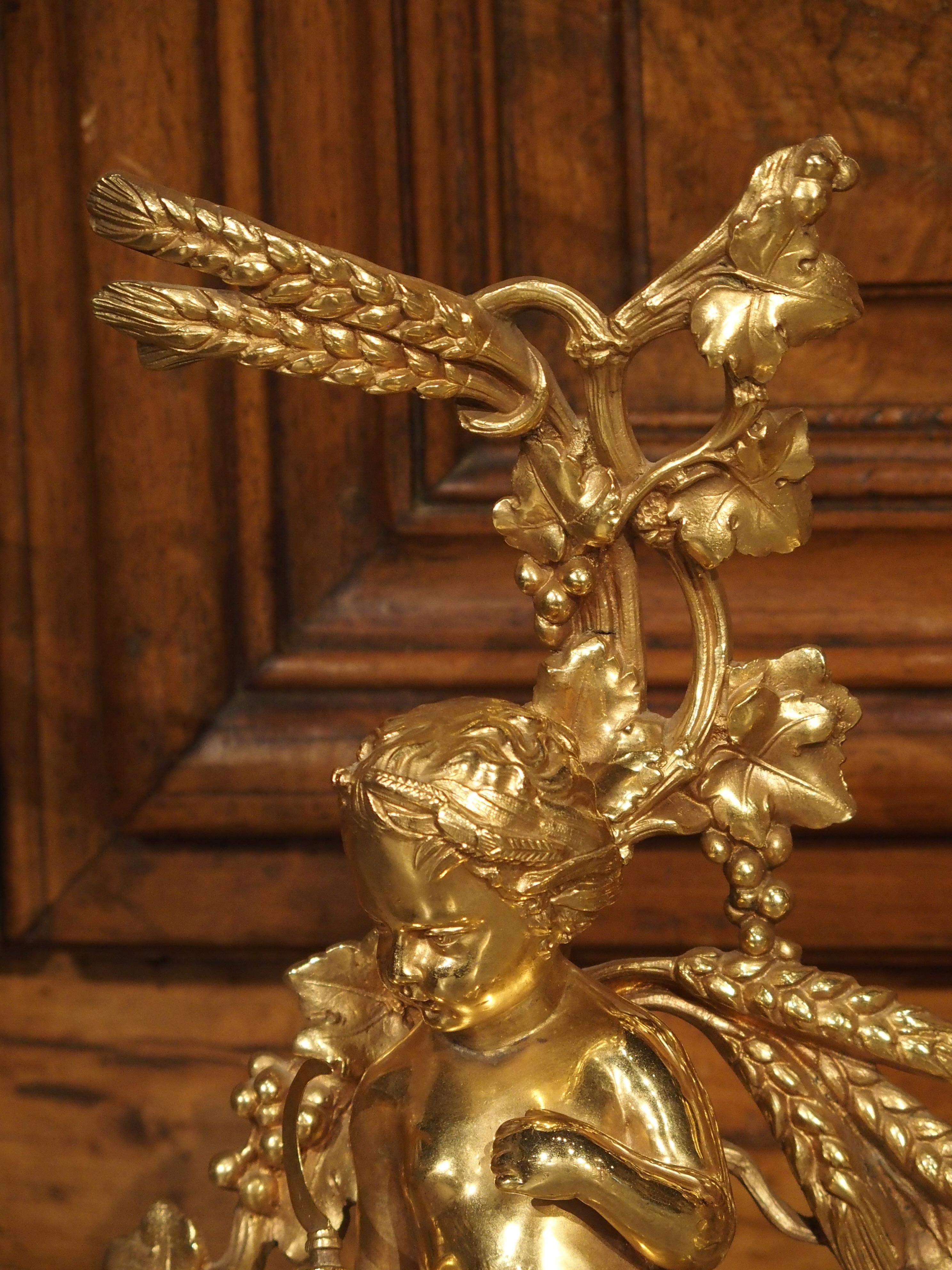 Paar französische Chenets aus vergoldeter Bronze des 19. Jahrhunderts im Angebot 2