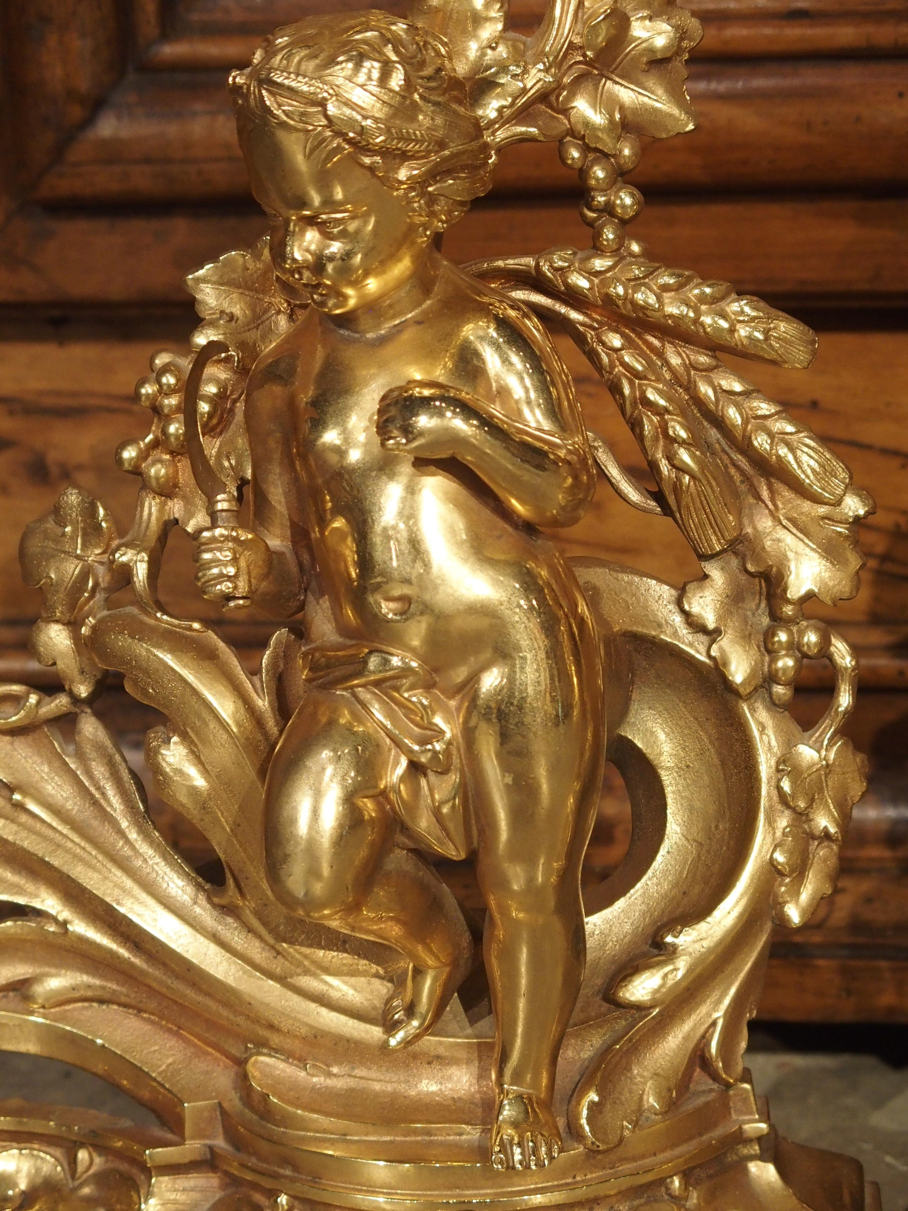 Paar französische Chenets aus vergoldeter Bronze des 19. Jahrhunderts im Angebot 3