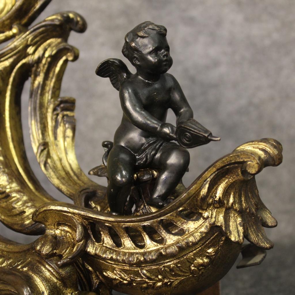Pair of 19th Century Gilt Bronze French Firedogs Andirons, 1870 In Good Condition In Vicoforte, Piedmont