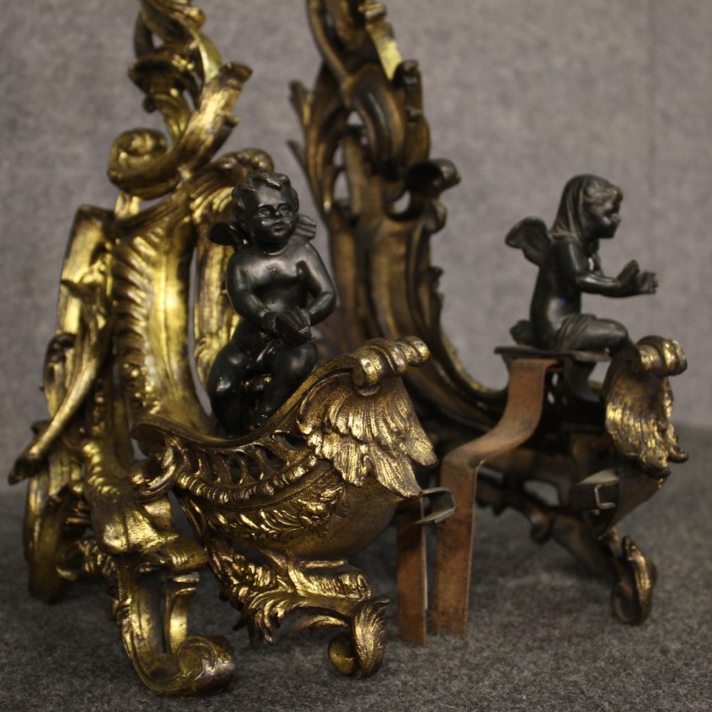 Pair of 19th Century Gilt Bronze French Firedogs Andirons, 1870 3
