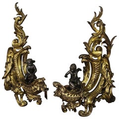 Pair of 19th Century Gilt Bronze French Firedogs Andirons, 1870