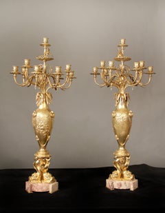 Einzigartiges Paar vergoldeter Bronzekandelaber „Japonisme“ von Maison Marnyhac aus dem 19. Jahrhundert