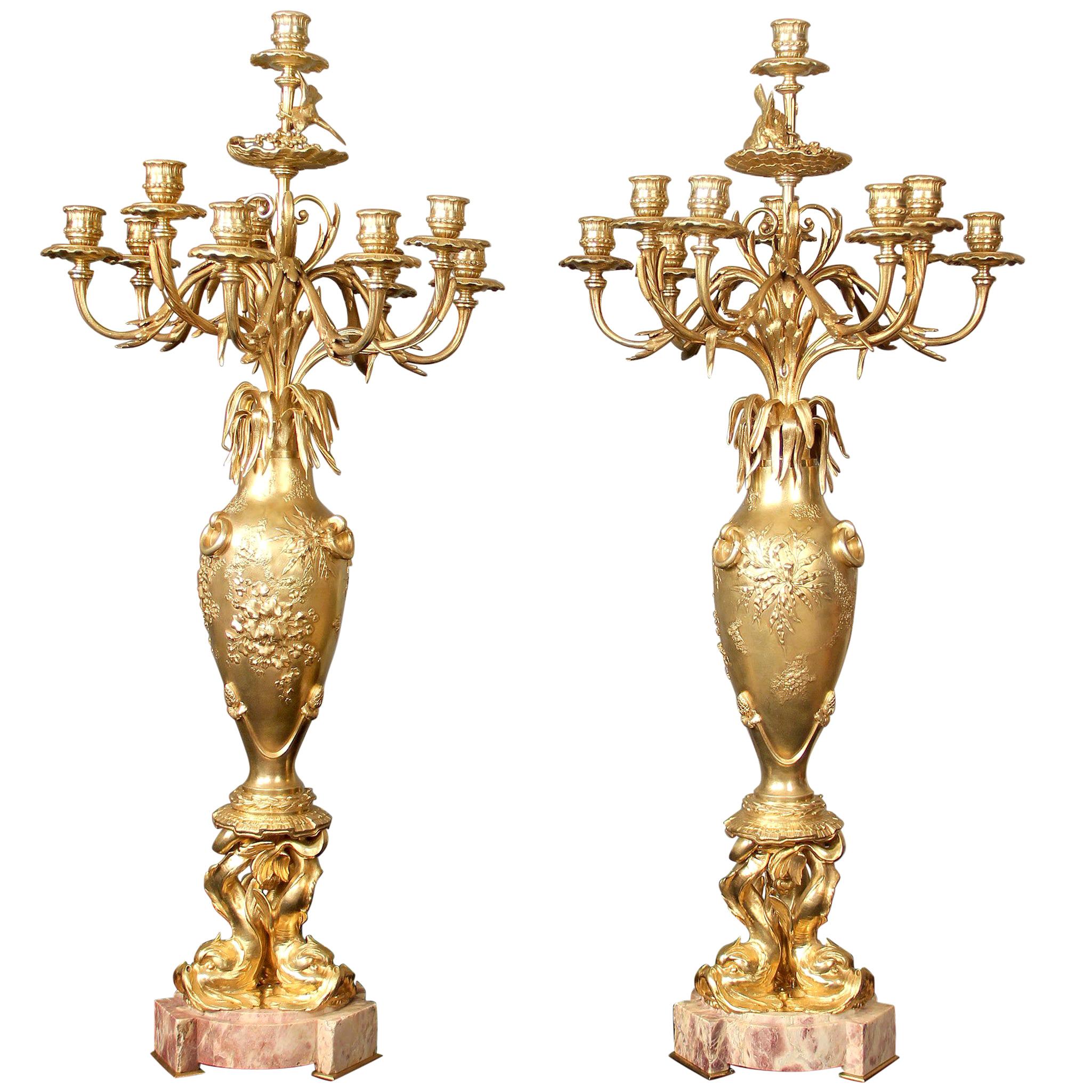 Pair of 19th Century Gilt Bronze "Japonisme" Candelabra by Maison Marnyhac For Sale